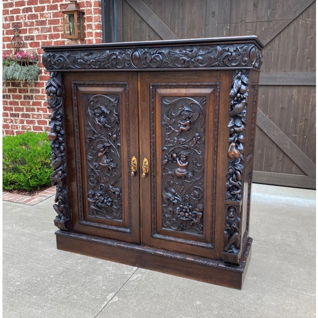 SUPERB Antique English GOTHIC REVIVAL Oak Cabinet, Chest, or Wardrobe~~ONE OF A KIND~~HIGHLY CARVED with 8 Interior...