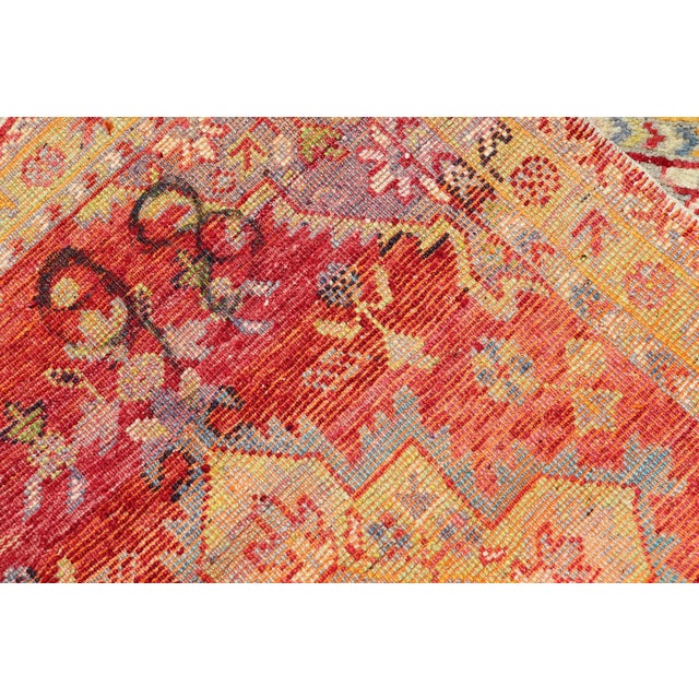 Antique Turkish Oushak Medallion Rug in Red, Lime Green, Gray & Light Blue For Sale - Image 11 of 11