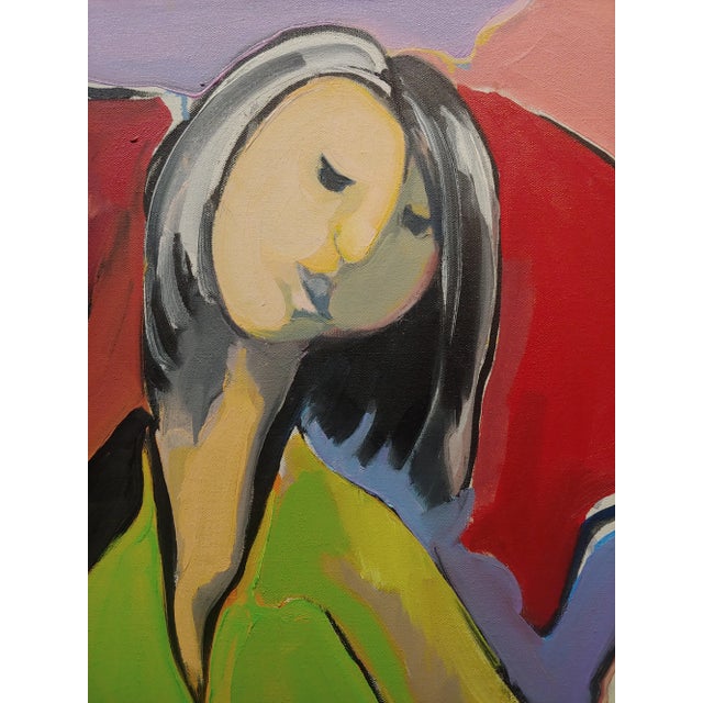 Fay Singer - Woman in Green Reading -Oil Painting For Sale - Image 4 of 9