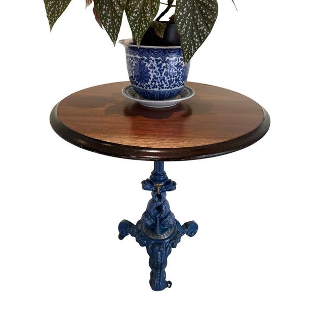 Wood Antique Victorian Cast Iron Sea Monster Occasional Table with Circular Mahogany Top For Sale - Image 7 of 7