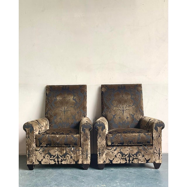 Vintage Boho John Hutton for Donghia Silk Devore Lounge Chairs - A Pair For Sale - Image 9 of 11