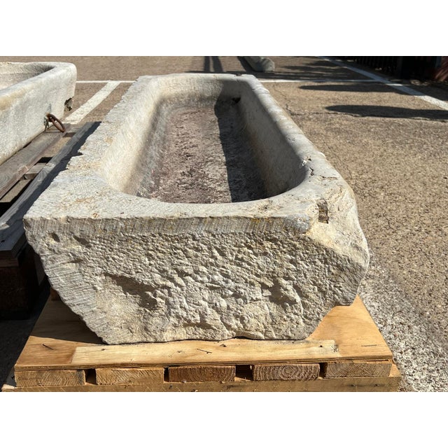 19th Century 19th Century French Limestone Trough Basin With Iron Horse Tie Rings, Burgundy For Sale - Image 5 of 12