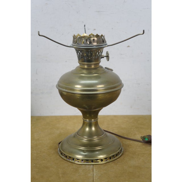 Antique Aladdin Mantle Lamp Co Brass Converted Hurricane Oil Lantern Lamp 20" For Sale - Image 11 of 18