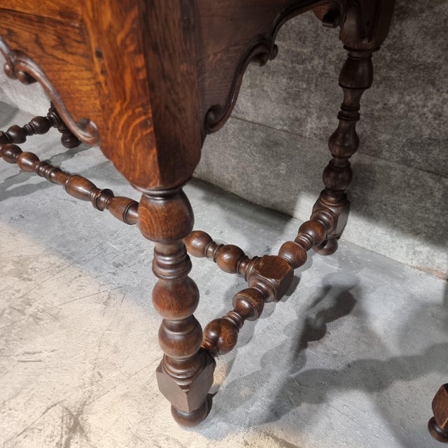 Vintage Dutch Desk Table and Chair in Oak, 1920s, Set of 2 For Sale - Image 18 of 18