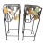 Mid-Century Botanical Wrought Iron & Enamel Leaf Vintage Plant Stands, Pair Salterini Style For Sale