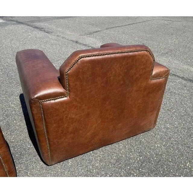 Pair of Fully Restored French Art Deco Two-Tone Leather Club Chairs For Sale - Image 15 of 15