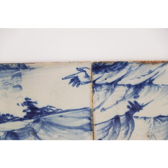 19th Century Set of Four Tiles Blue & White Depicting a Hand, Landscapes and a Hand Holding a Fan For Sale - Image 4 of 13