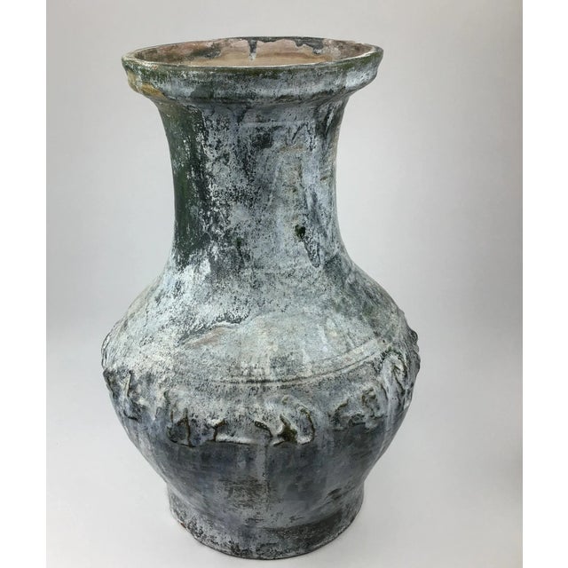 15th Century & Earlier Large Green-Glazed & Silver Overtones Pottery Jar Vase For Sale - Image 5 of 13