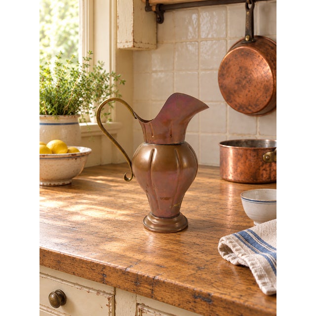 Vintage French Copper Pitcher With Sculptural Brass Handle – Villedieu For Sale - Image 12 of 12