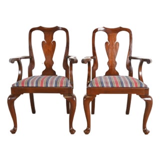 Henkel Harris Queen Anne Solid Mahogany Armchairs or Dining Captain Chairs, Pair For Sale