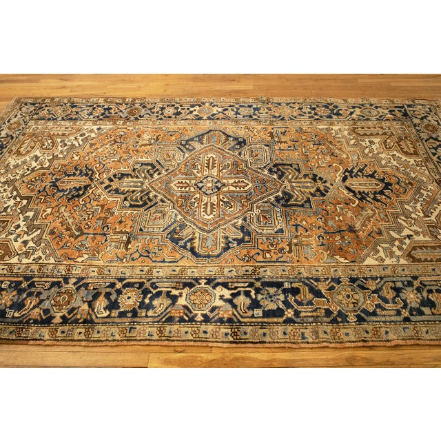 Textile Vintage Persian Decorative Oriental Heriz Rug in Room Size For Sale - Image 7 of 9