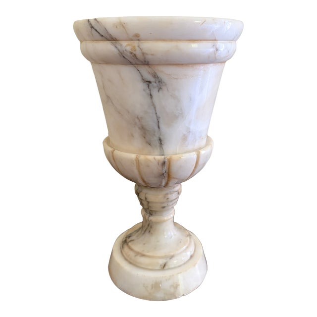 Antique Marble Urn Vase With Soft Gray Veining For Sale