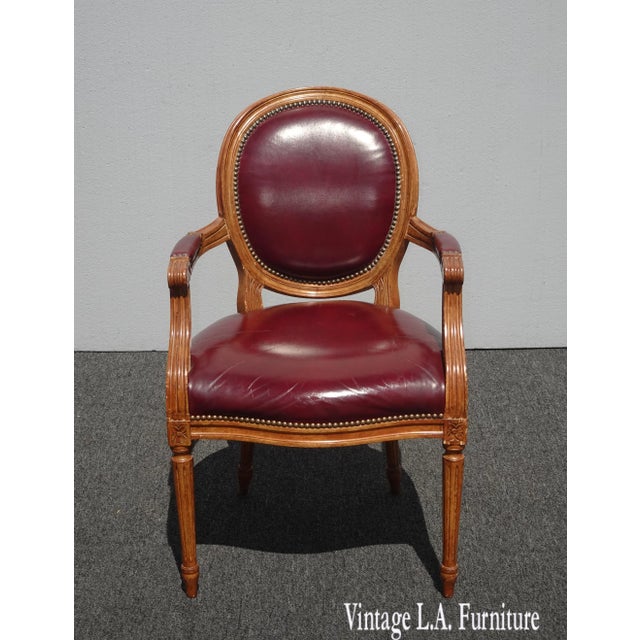 Vintage French Provincial Burgundy Leather Accent Chair With Decorative Nails For Sale - Image 13 of 13