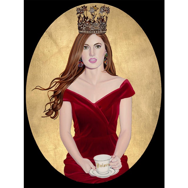 Once Upon a Time by Suzy Smith | Oil and 24K gold leaf on linen on Artefex panel Portrait of a woman in a crown. For Sale