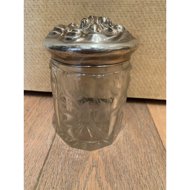 Vintage crystal English jar with silver plate lid. Formally used in a private Los Angeles club