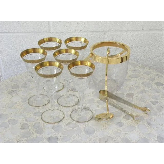 8 Piece Vintage Gold Bar Set Great Gift! Perfect set for your vintage bar. Gold rimmed glasses with gold-edged glass ice...
