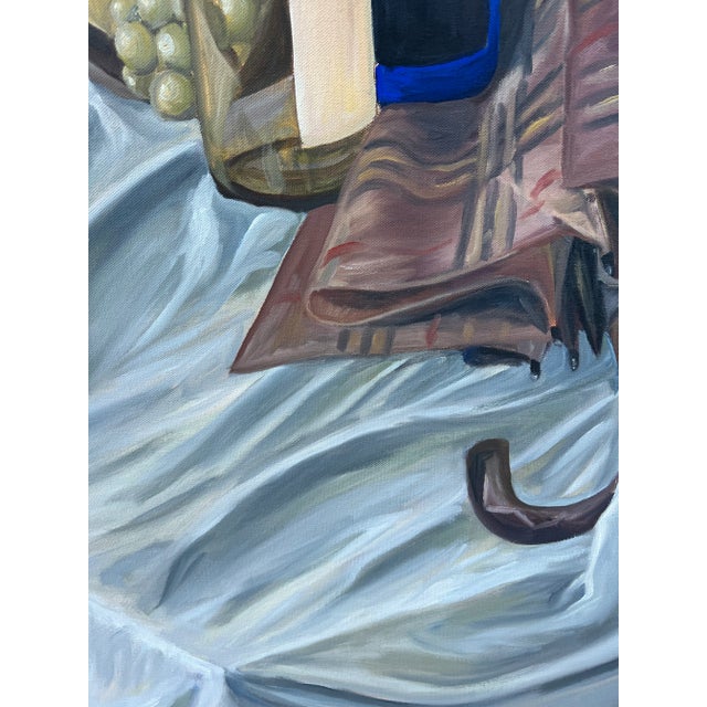 Wood Mid Century Still Life Painting Oil on Canvas Large Antique Vintage Unsigned For Sale - Image 7 of 13