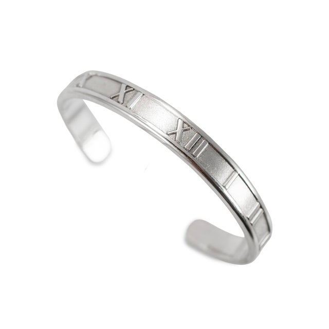 Early 21st Century Tiffany & Co. Atlas 925 Sterling Silver Roman Numeral Cuff Bangle Bracelet For Sale - Image 5 of 8