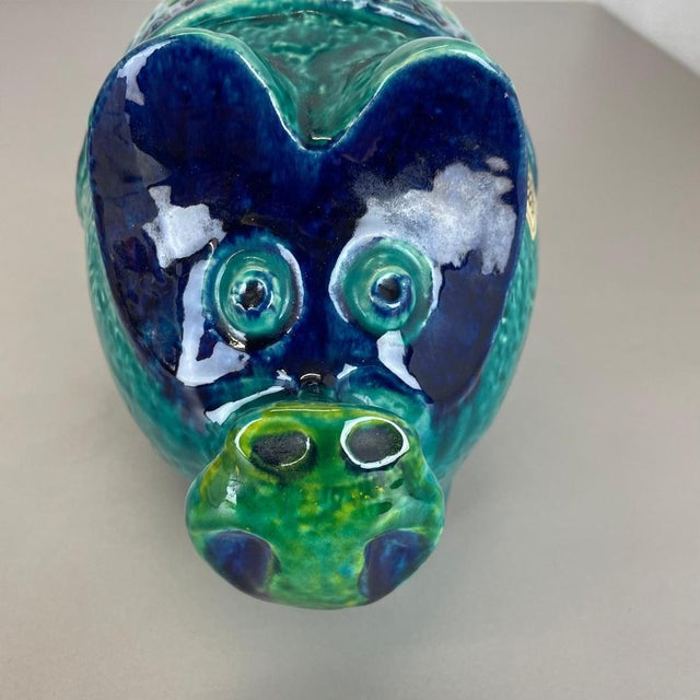 Blue Colorful Fat Lava Pottery Piggy Bank from Bay Ceramics, Germany, 1970s For Sale - Image 8 of 18