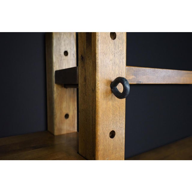 Large Brutalist Modular Shelving Unit in Oak with Metal Pegs and Cabinet, Belgium, 1960 For Sale - Image 8 of 17