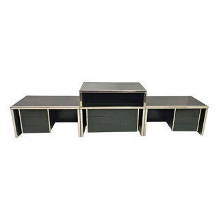 Modular Unit in Dark Green Lacquered Wood with Chromed Metal from Saporiti Italia, Italy, 1970s, Set of 4 For Sale