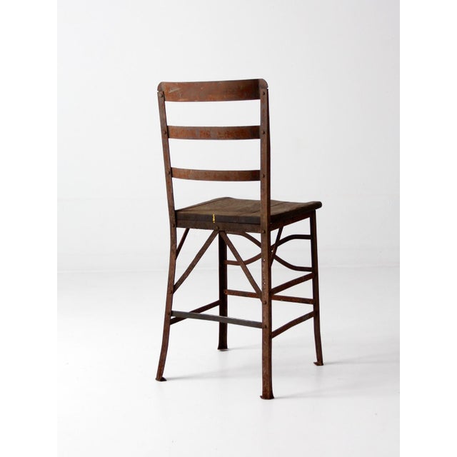 Early 20th Century Antique Early 20th Century Riveted Metal Chair With Wood Seat For Sale - Image 5 of 9