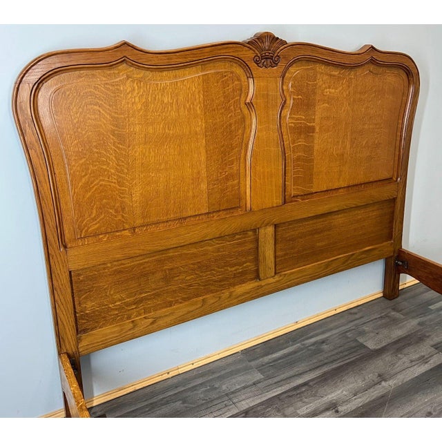 Brown Vintage Louis XV French Double Bed Frame in Carved Oak For Sale - Image 8 of 10