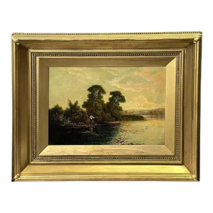 Traditional Framed Oil on Canvas of a Fisherman by the River