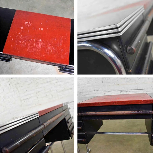 Art Deco Machine Age International Style Chrome & Black Desk Gilbert Rohde Attribution For Sale - Image 10 of 13