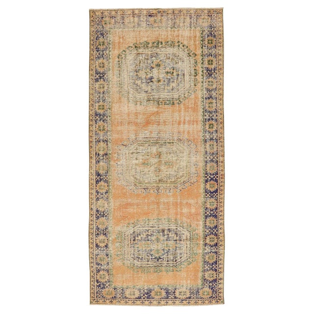 Textile Mid 20th Century Distressed Vintage Turkish Oushak Rug For Sale - Image 7 of 7