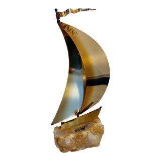 1960s John DeMott - Brass Mid-Century Sailboat Sculpture on Onyx Base For Sale