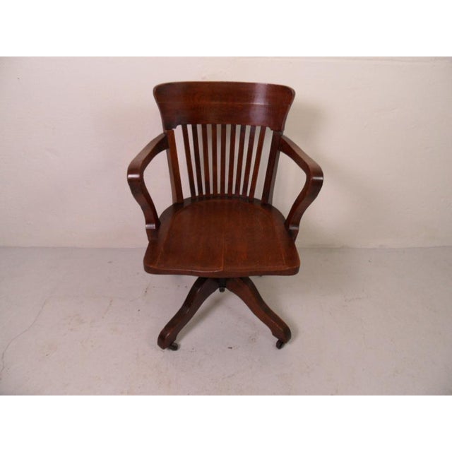 Antique Oak Revolving Office Armchair, 1890s For Sale - Image 10 of 11