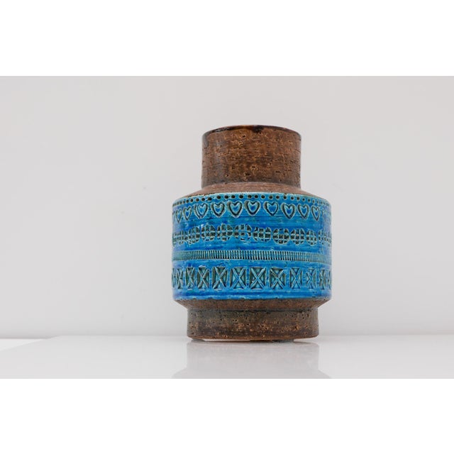Mid-Century Modern Vintage Rimini Blue Ceramic Vase by Aldo Londi for Bitossi, Italy, 1960s For Sale - Image 3 of 13