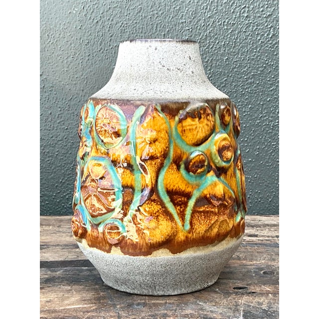 Beige Vintage MCM West German Glazed Ceramic Vase For Sale - Image 8 of 12