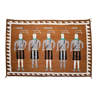 Vintage Native American Yei Rug, Handwoven Wool, Navajo Deity Pictorial Pattern, 3x5 For Sale
