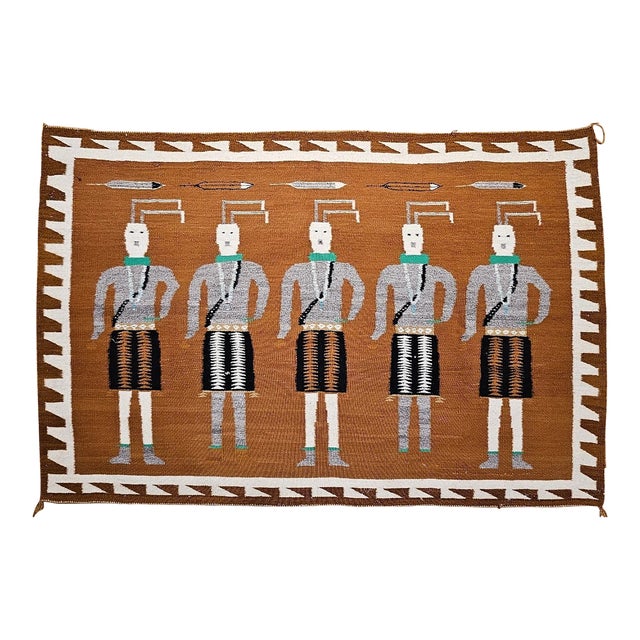 Vintage Native American Yei Rug, Handwoven Wool, Navajo Deity Pictorial Pattern, 3x5 For Sale