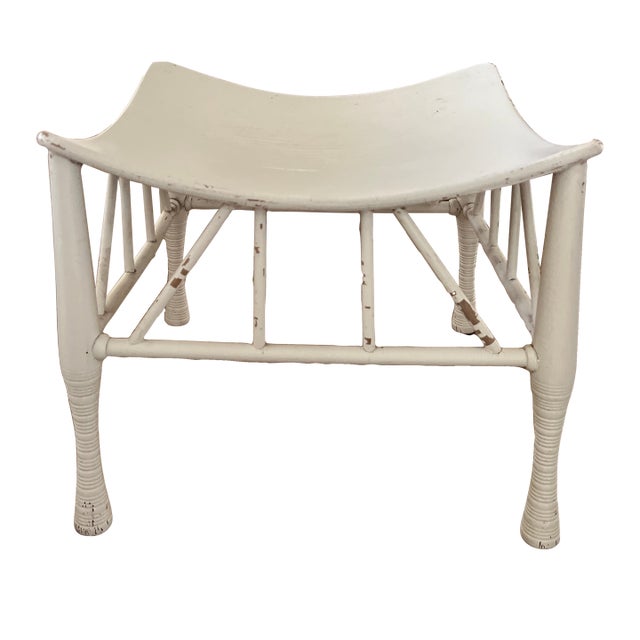 Early 20th Century Egyptian Revival Distressed White Painted Thebes Stool For Sale