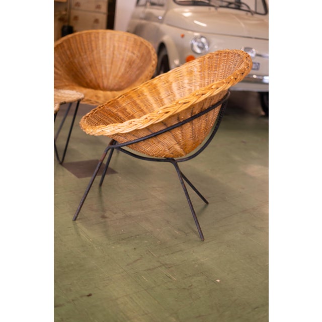 Rattan Salon Table and Chairs by Raoul Guys, 1950, Set of 4 For Sale - Image 10 of 12