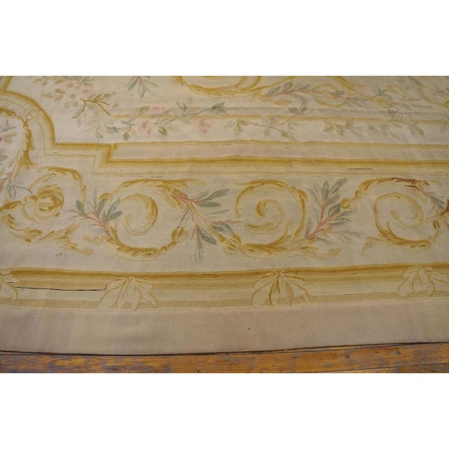 Early 20th Century 1900s Ivory Gold Medallion Antique European Aubusson Carpet 12'9"x17'3" Flatwoven Wool Rug For Sale - Image 5 of 8