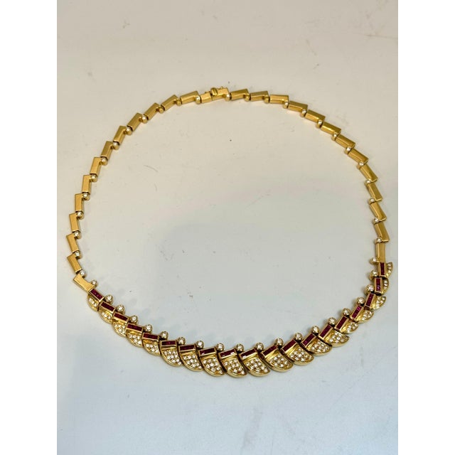 Natural 3 Ct Ruby & 4 Ct Diamond Necklace 18 Karat Yellow Gold 75 Grams, 18 Inc For Sale - Image 4 of 7