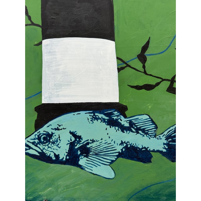 Bottle Green Circa 2006 Alice Lopes "Lighthouse" Original Art, Acrylic on Canvas For Sale - Image 8 of 12