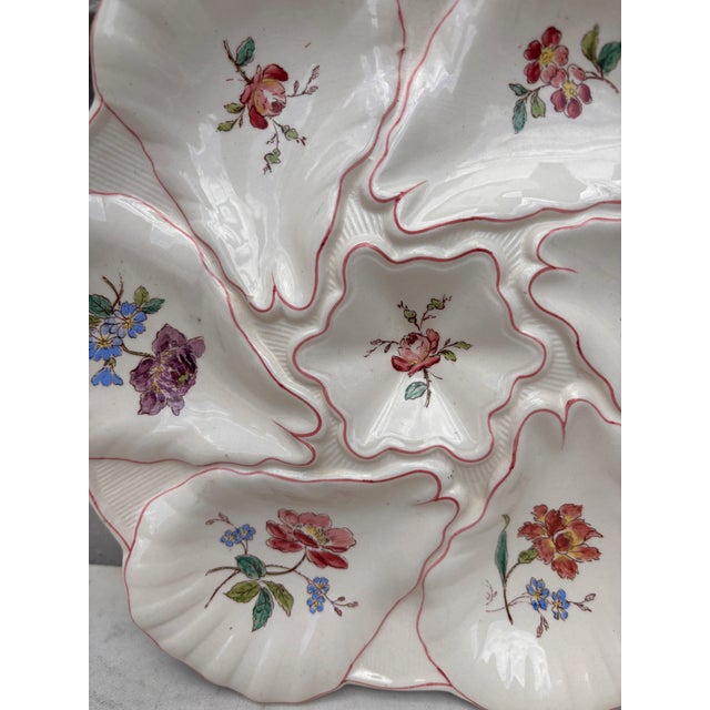 French Country Majolica Flowers Oyster Plate Longchamp, Circa 1900 For Sale - Image 3 of 8