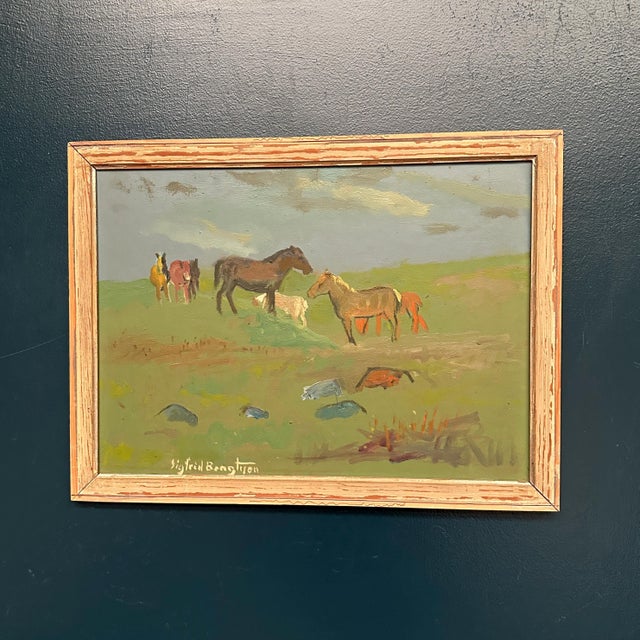 Sigfrid Bengtsson, Horses on the Meadow, Revinge, 1950s, Oil Painting on Panel, Framed For Sale - Image 11 of 13
