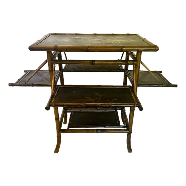 Antique Scorched Bamboo Folding Trays Tea Table For Sale