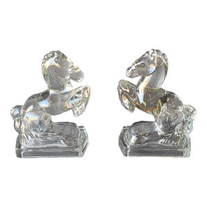 Vintage L E Smith Clear Pressed Glass Horse Bookends Set of 2