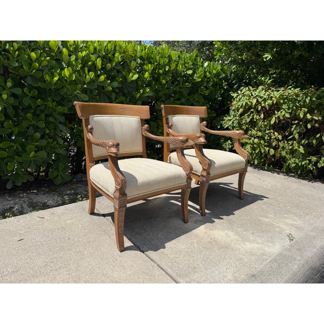 Vintage Neoclassical Carved Dolphin Armchairs, Pair For Sale - Image 9 of 16