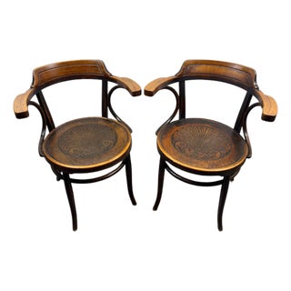 Antique Pair of English Art Nouveau Bentwood Armchairs For Sale