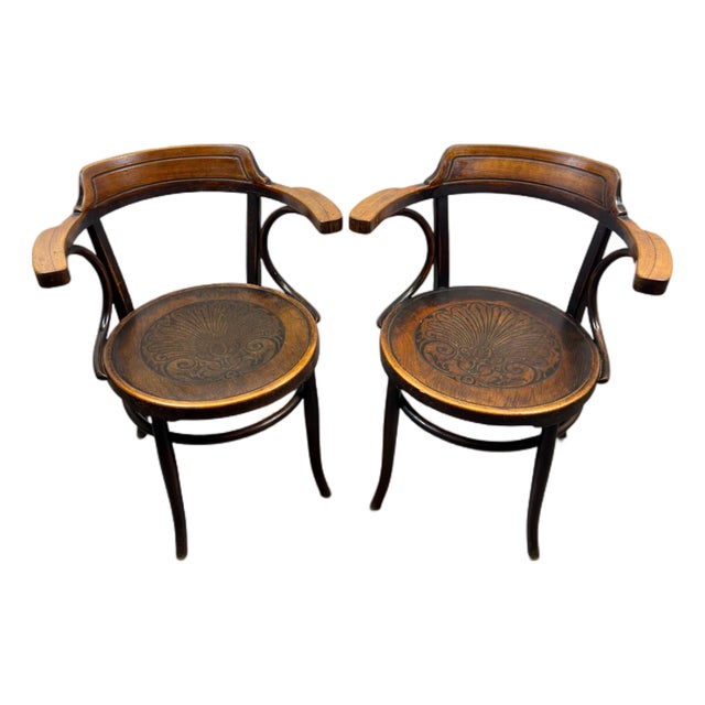 Antique Pair of English Art Nouveau Bentwood Armchairs For Sale