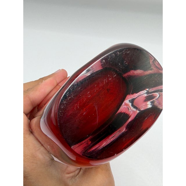 Rare Vintage Orrefors Expo Cased Glass Vase, Nils Landberg Red Art Glass For Sale In Philadelphia - Image 6 of 6