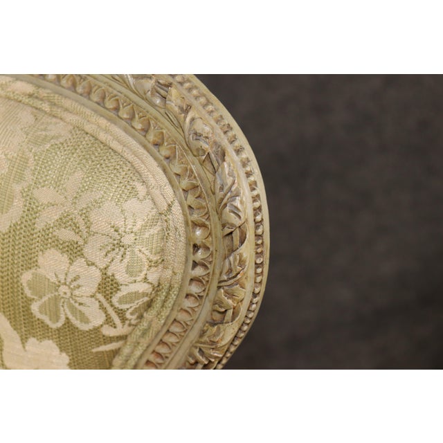 Pair of French Louis XVI Style Distressed Painted Wingback Bergere Chairs For Sale - Image 11 of 13